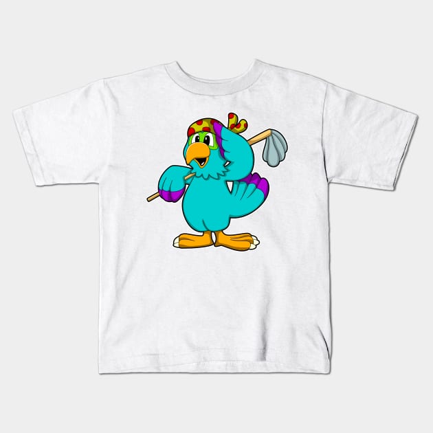 Parrot as Cleaner with Mop Kids T-Shirt by Markus Schnabel